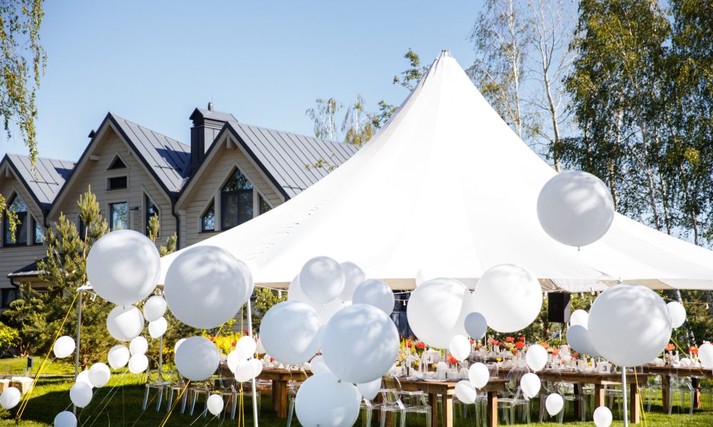 Wedding,Tent,With,Large,Balls.,Tables,Sets,For,Wedding,Or